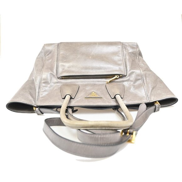 PRADA Logo 2 Way Shoulder Hand Bag Nylon Leather Gray GHW - Picture 5 of 16